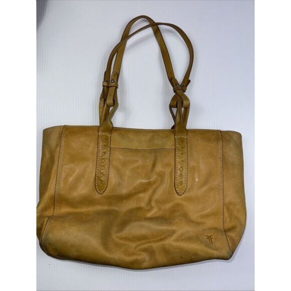 Frye Melissa Leather Mustard Tote Bag Cognac Large Shoulder Handbag W Stain